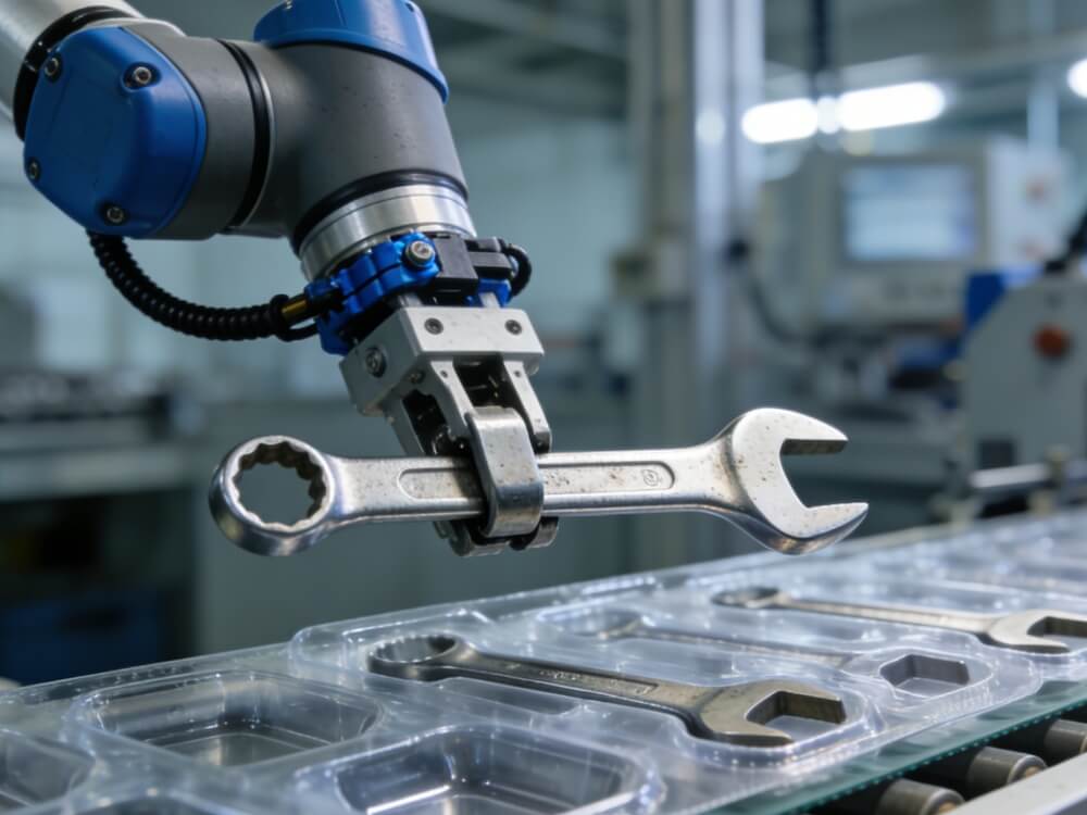 Automatic blister packing machine for screwdrivers with robotic feeder