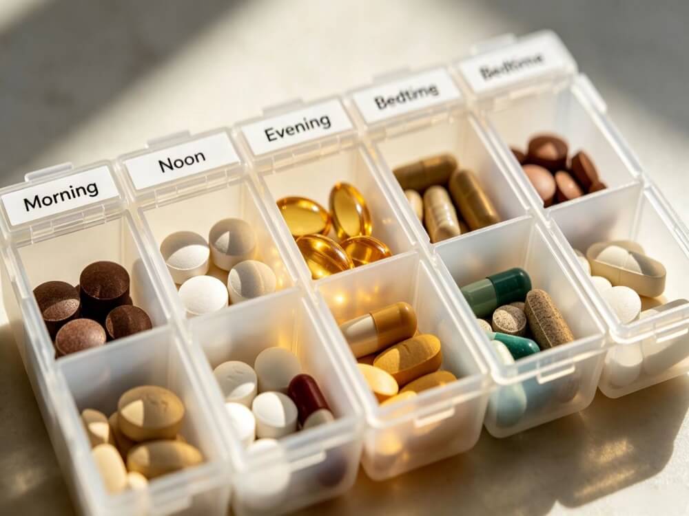 dosette box with compartments labeled